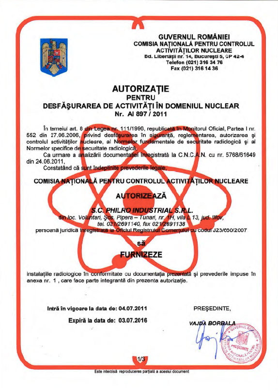 Autorizatie domeniul nuclear